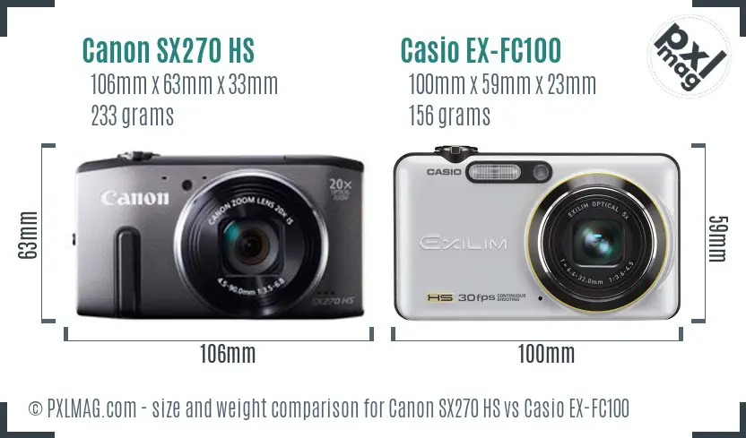 Canon SX270 HS vs Casio EX-FC100 size comparison