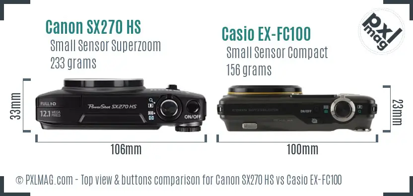 Canon SX270 HS vs Casio EX-FC100 top view buttons comparison