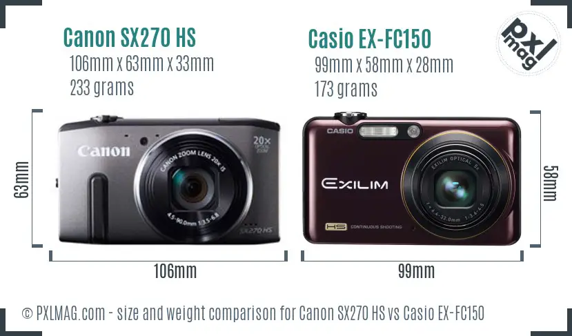 Canon SX270 HS vs Casio EX-FC150 size comparison