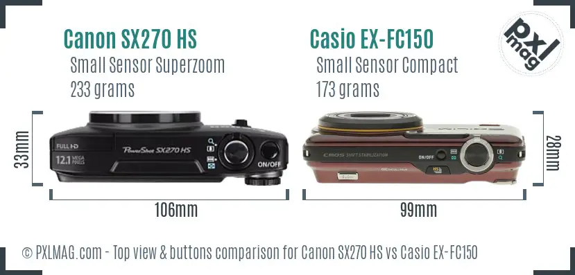 Canon SX270 HS vs Casio EX-FC150 top view buttons comparison