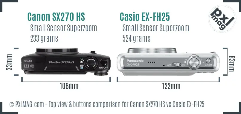Canon SX270 HS vs Casio EX-FH25 top view buttons comparison