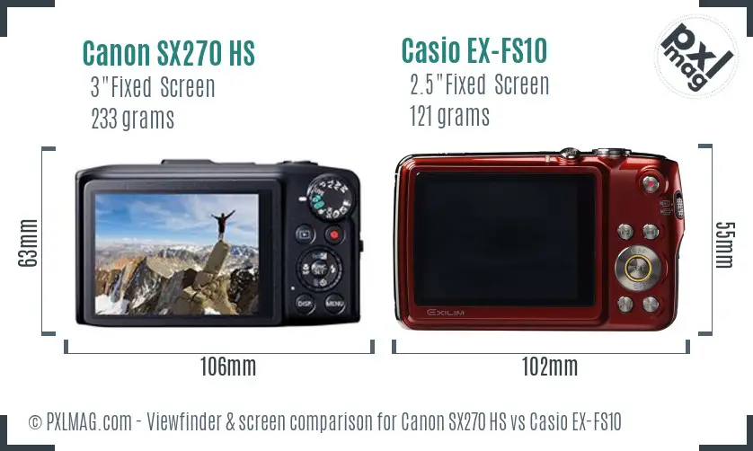 Canon SX270 HS vs Casio EX-FS10 Screen and Viewfinder comparison