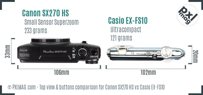 Canon SX270 HS vs Casio EX-FS10 top view buttons comparison