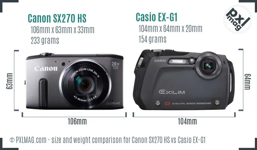 Canon SX270 HS vs Casio EX-G1 size comparison