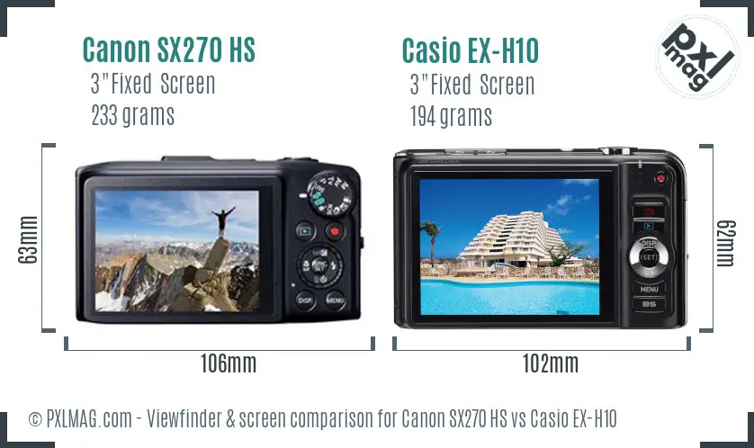 Canon SX270 HS vs Casio EX-H10 Screen and Viewfinder comparison