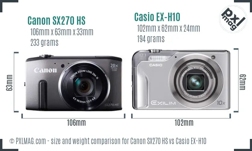 Canon SX270 HS vs Casio EX-H10 size comparison