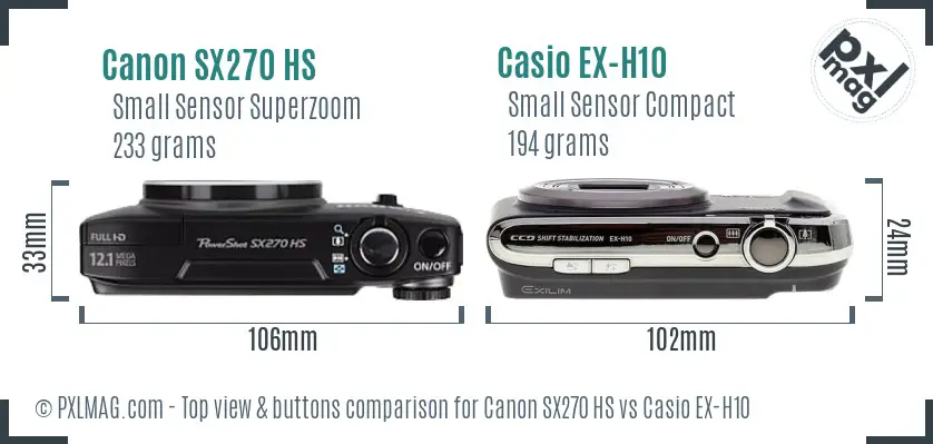 Canon SX270 HS vs Casio EX-H10 top view buttons comparison