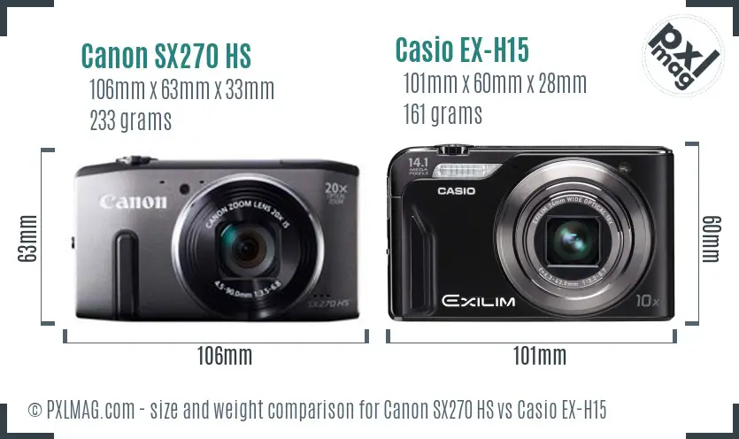 Canon SX270 HS vs Casio EX-H15 size comparison