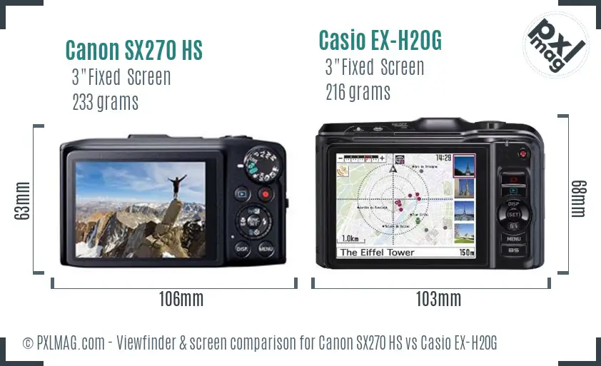 Canon SX270 HS vs Casio EX-H20G Screen and Viewfinder comparison