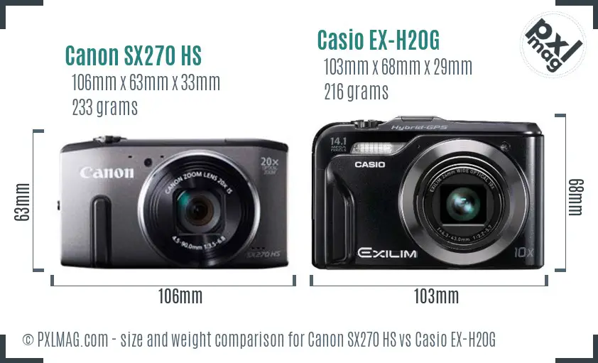 Canon SX270 HS vs Casio EX-H20G size comparison