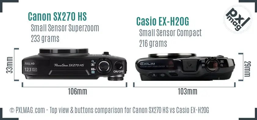 Canon SX270 HS vs Casio EX-H20G top view buttons comparison