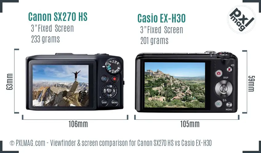 Canon SX270 HS vs Casio EX-H30 Screen and Viewfinder comparison Canon SX270 HS vs Casio EX-H30 Screen and Viewfinder comparison