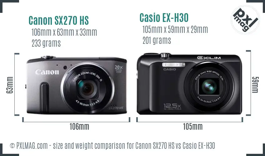 Canon SX270 HS vs Casio EX-H30 size comparison Canon SX270 HS vs Casio EX-H30 size comparison