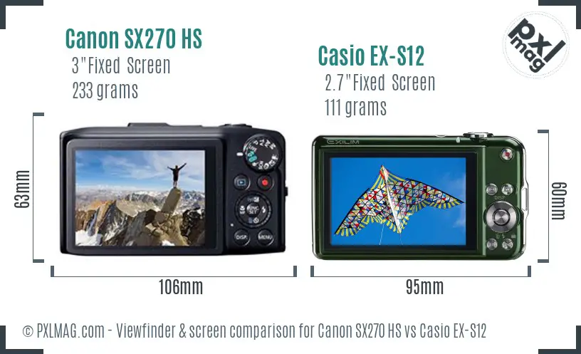 Canon SX270 HS vs Casio EX-S12 Screen and Viewfinder comparison