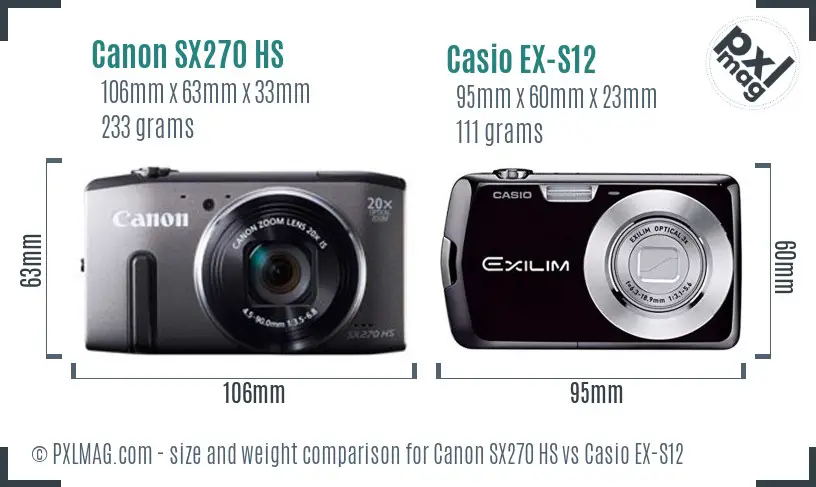 Canon SX270 HS vs Casio EX-S12 size comparison