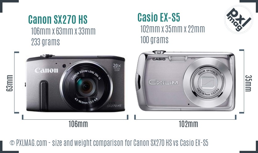 Canon SX270 HS vs Casio EX-S5 size comparison