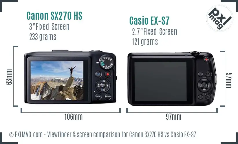 Canon SX270 HS vs Casio EX-S7 Screen and Viewfinder comparison