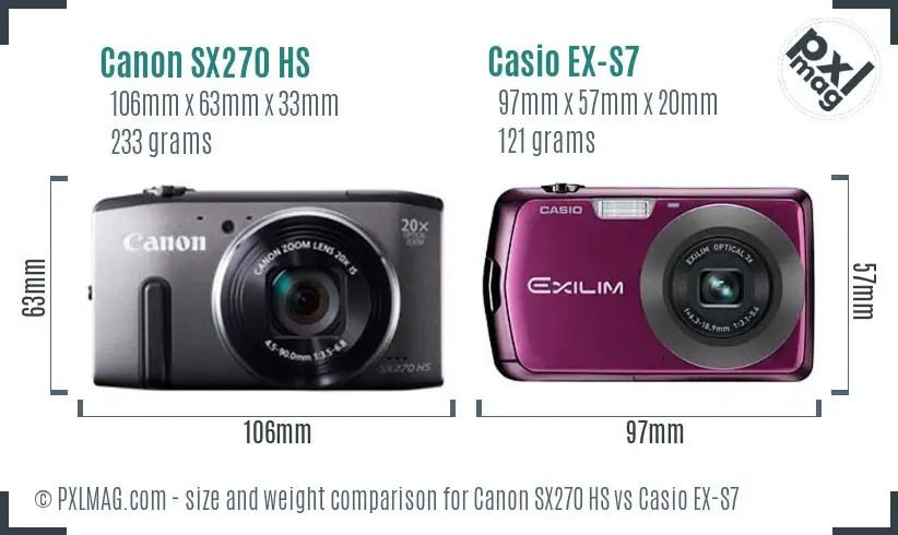 Canon SX270 HS vs Casio EX-S7 size comparison