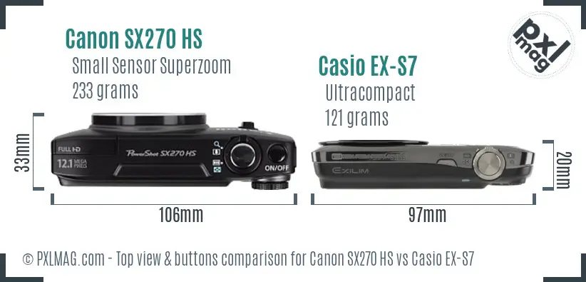 Canon SX270 HS vs Casio EX-S7 top view buttons comparison