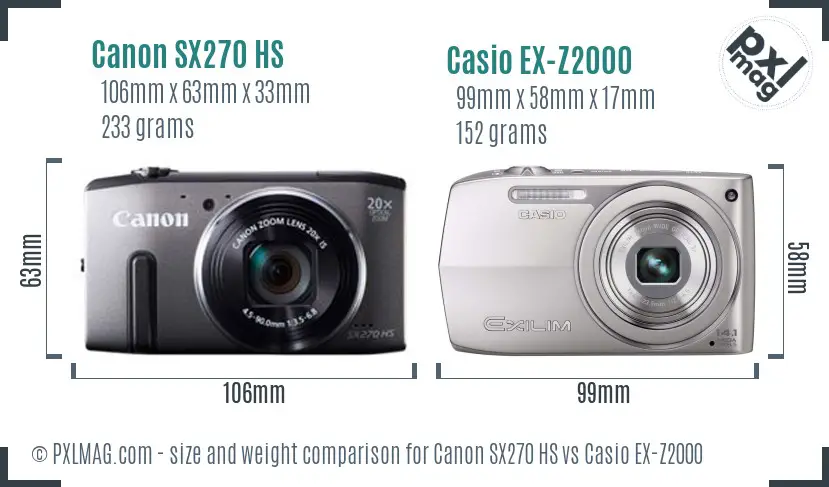 Canon SX270 HS vs Casio EX-Z2000 size comparison