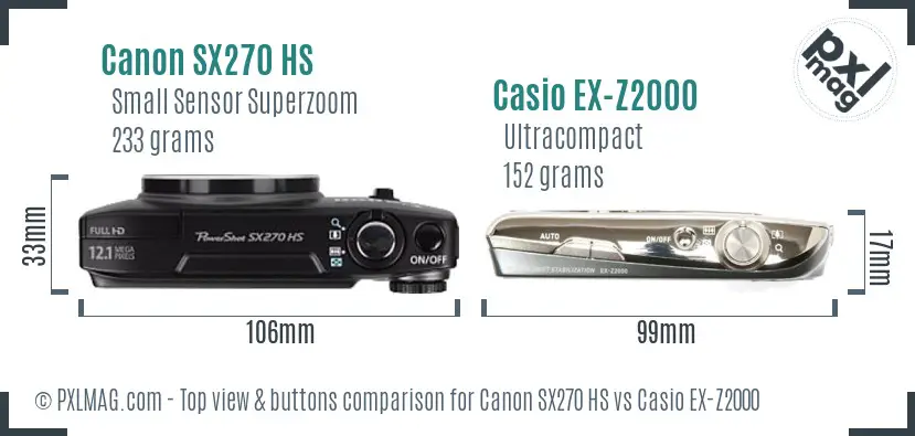 Canon SX270 HS vs Casio EX-Z2000 top view buttons comparison