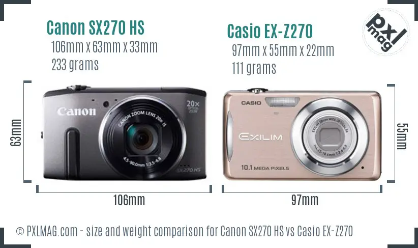 Canon SX270 HS vs Casio EX-Z270 size comparison