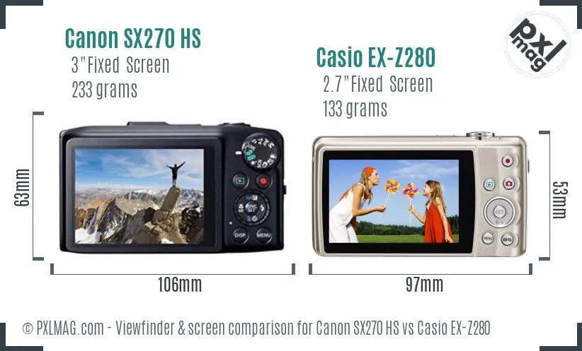 Canon SX270 HS vs Casio EX-Z280 Screen and Viewfinder comparison