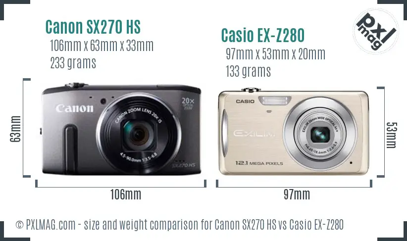 Canon SX270 HS vs Casio EX-Z280 size comparison