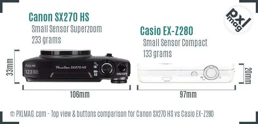 Canon SX270 HS vs Casio EX-Z280 top view buttons comparison