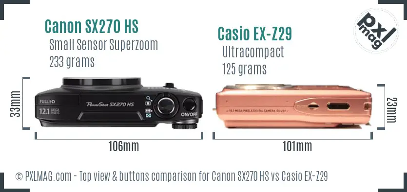Canon SX270 HS vs Casio EX-Z29 top view buttons comparison