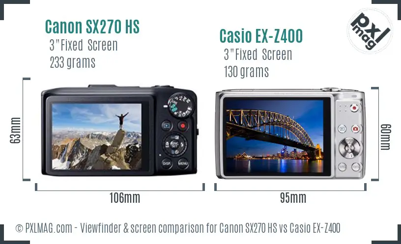 Canon SX270 HS vs Casio EX-Z400 Screen and Viewfinder comparison