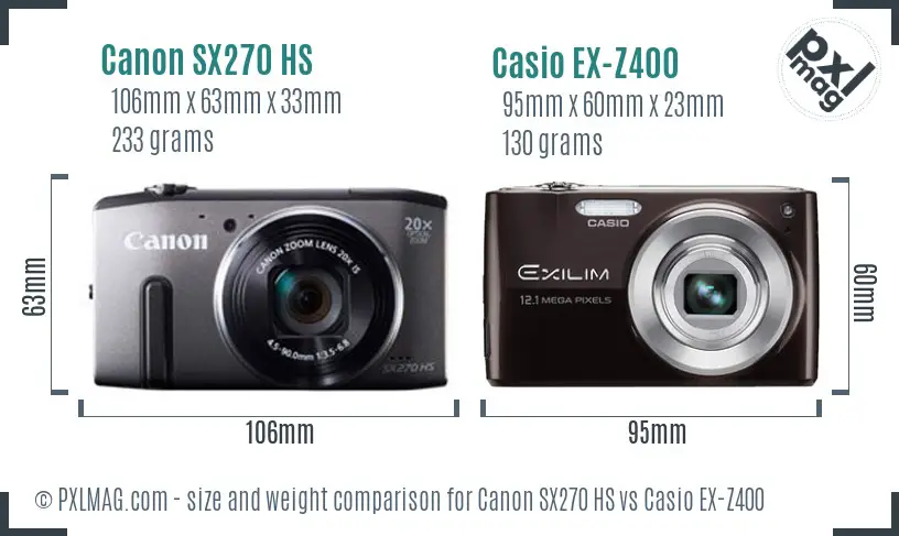 Canon SX270 HS vs Casio EX-Z400 size comparison