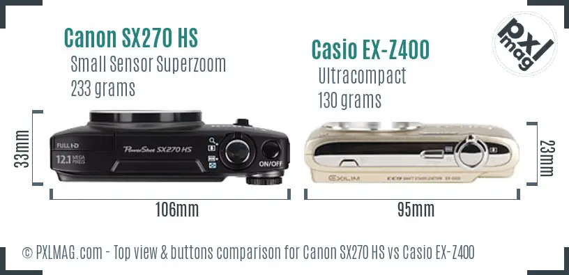 Canon SX270 HS vs Casio EX-Z400 top view buttons comparison