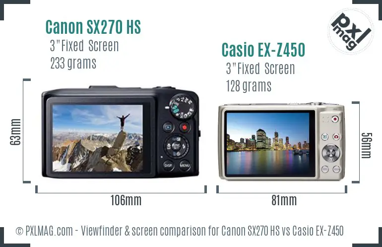 Canon SX270 HS vs Casio EX-Z450 Screen and Viewfinder comparison