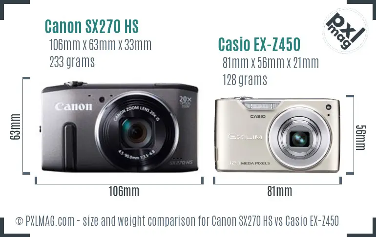 Canon SX270 HS vs Casio EX-Z450 size comparison