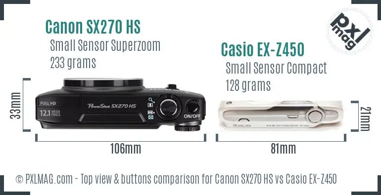 Canon SX270 HS vs Casio EX-Z450 top view buttons comparison