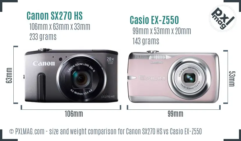 Canon SX270 HS vs Casio EX-Z550 size comparison