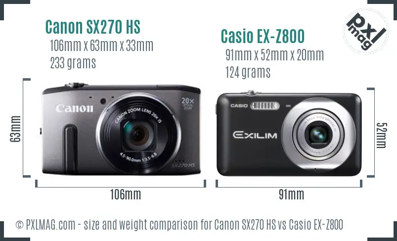 Canon SX270 HS vs Casio EX-Z800 size comparison