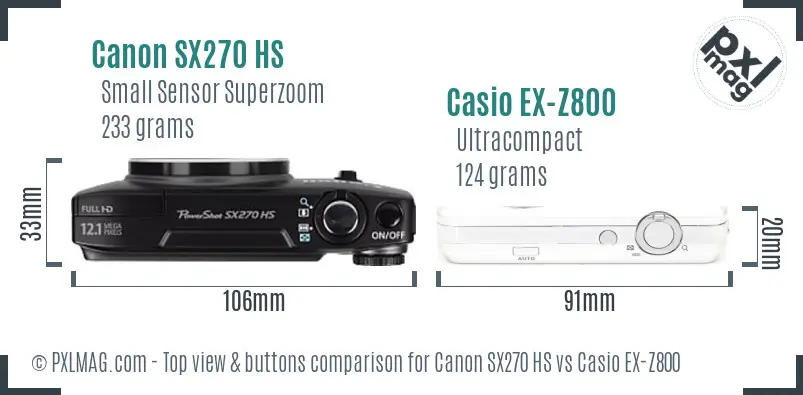 Canon SX270 HS vs Casio EX-Z800 top view buttons comparison