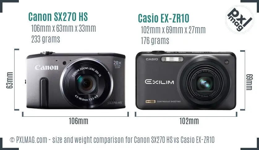 Canon SX270 HS vs Casio EX-ZR10 size comparison