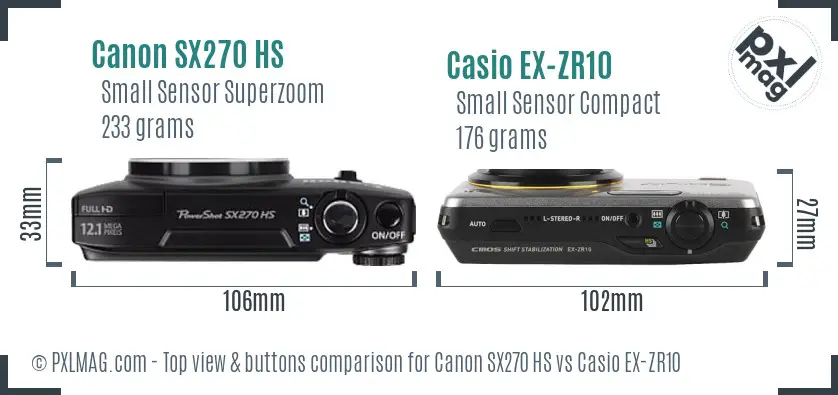 Canon SX270 HS vs Casio EX-ZR10 top view buttons comparison