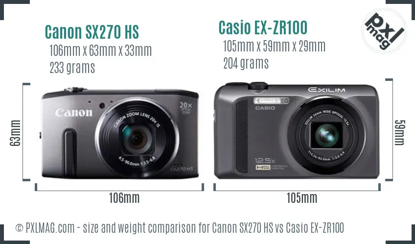 Canon SX270 HS vs Casio EX-ZR100 size comparison
