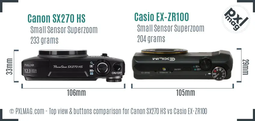 Canon SX270 HS vs Casio EX-ZR100 top view buttons comparison