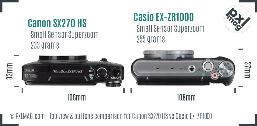 Canon SX270 HS vs Casio EX-ZR1000 top view buttons comparison