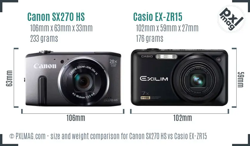 Canon SX270 HS vs Casio EX-ZR15 size comparison