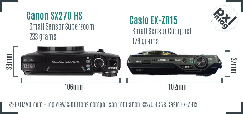 Canon SX270 HS vs Casio EX-ZR15 top view buttons comparison