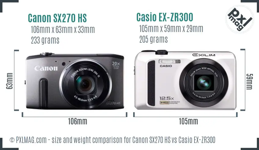 Canon SX270 HS vs Casio EX-ZR300 size comparison