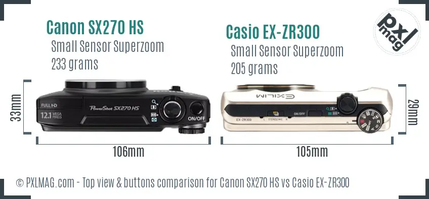 Canon SX270 HS vs Casio EX-ZR300 top view buttons comparison