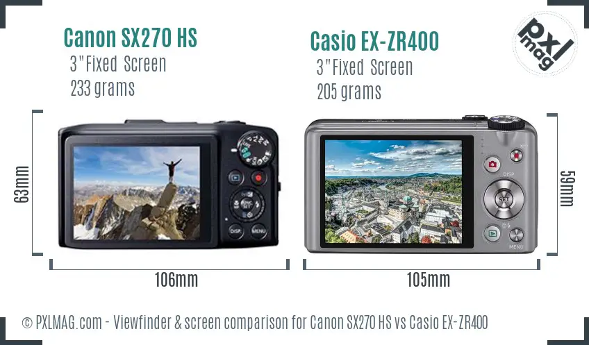 Canon SX270 HS vs Casio EX-ZR400 Screen and Viewfinder comparison