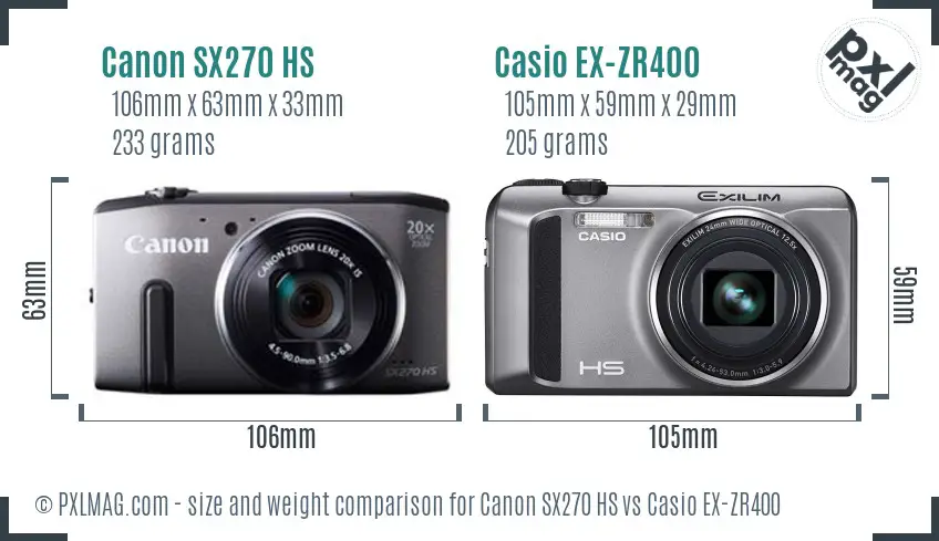 Canon SX270 HS vs Casio EX-ZR400 size comparison